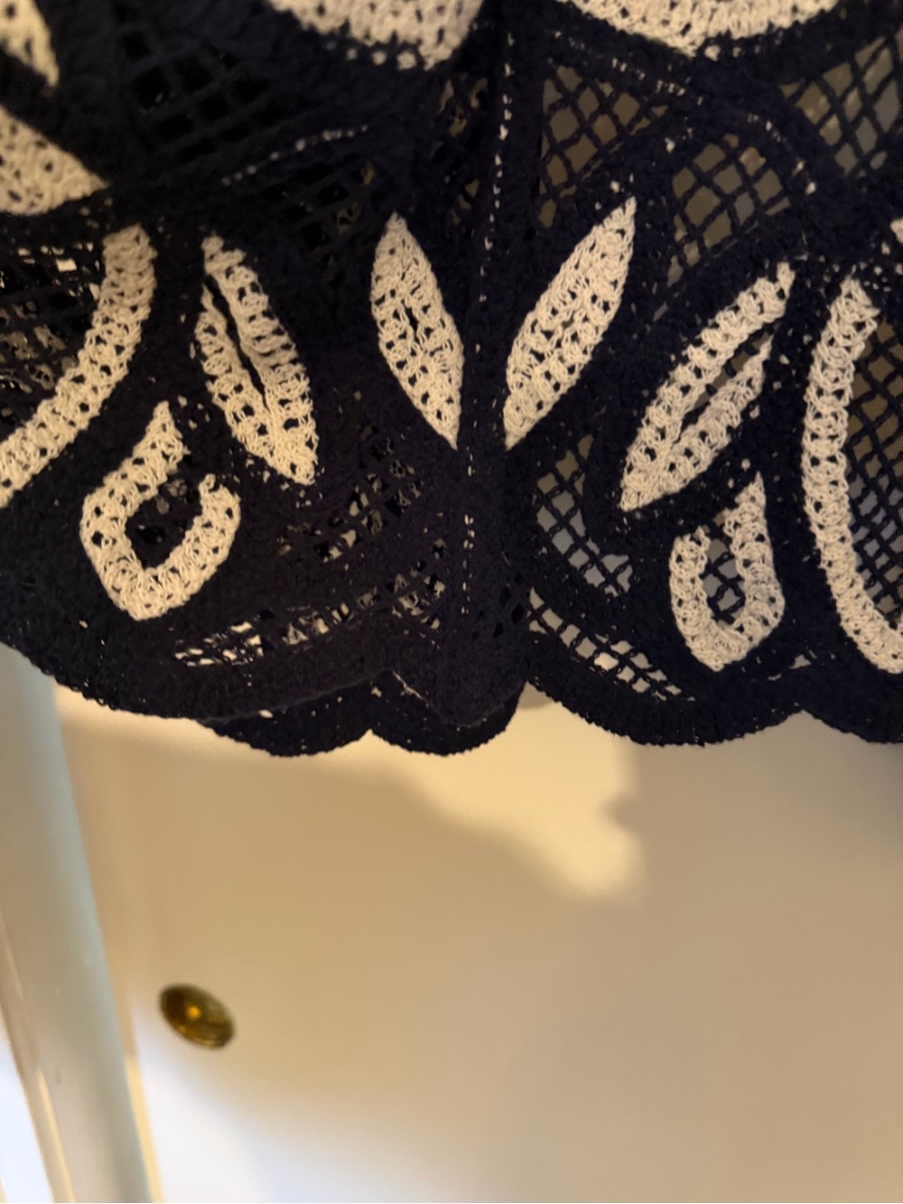 Chico's Navy and White Openwork Crochet Cardigan Shrug - Picture 7 of 8